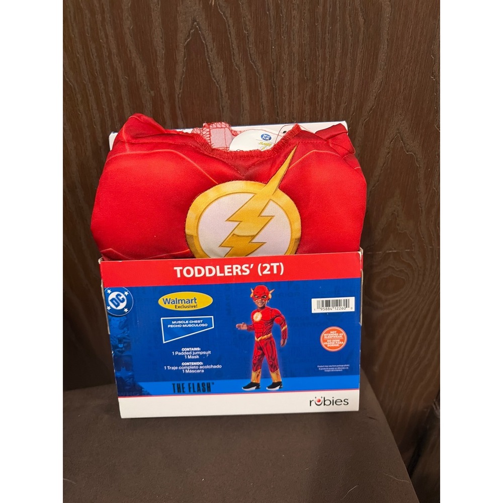 Rubies The Flash Costume Toddler 2T Red New Muscle Chest Jumpsuit Mask DC Comics